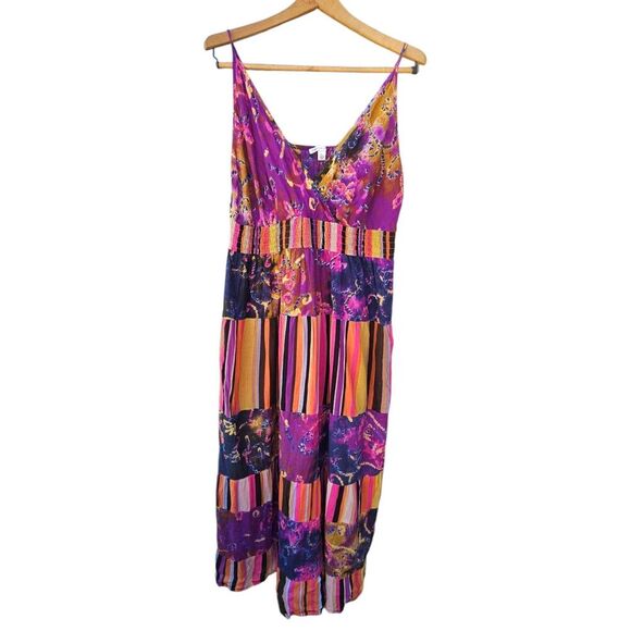 Cato Patchwork Tiered Maxi Dress Babydoll Size L Cotton Bohemian Spaghetti Strap - Picture 1 of 9